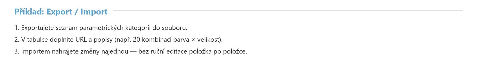 Příklad Export / Import parametrických kategorií