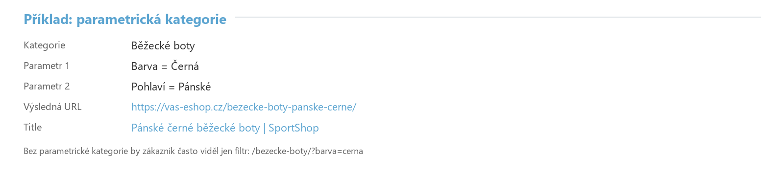 Příklad parametrické kategorie: pánské černé běžecké boty