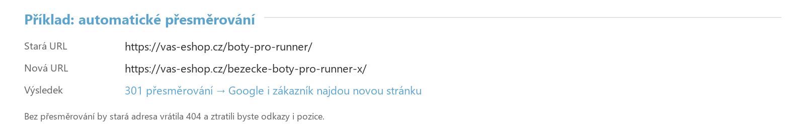 Příklad automatického přesměrování staré URL na novou