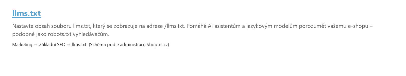 Schéma: Shoptet.cz stránka llms.txt
