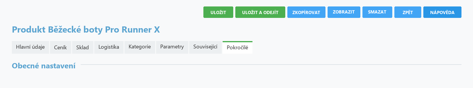 Schéma: produktová karta Shoptet.cz, záložka Pokročilé