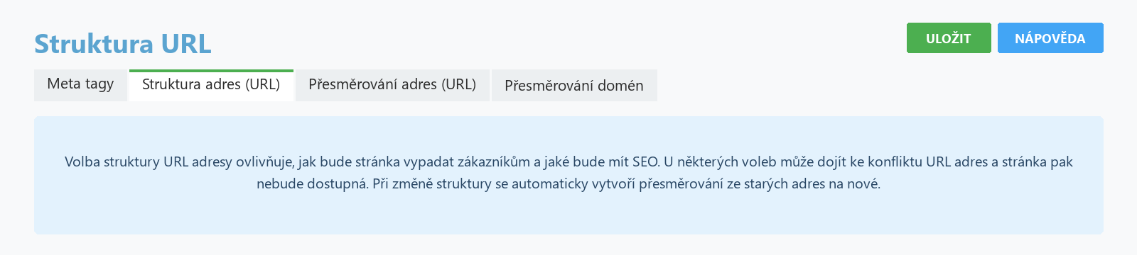Schéma: Shoptet.cz Základní SEO, záložka Struktura adres (URL)